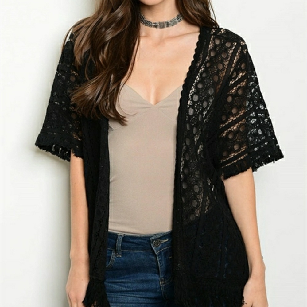 Black Crochet Kimono